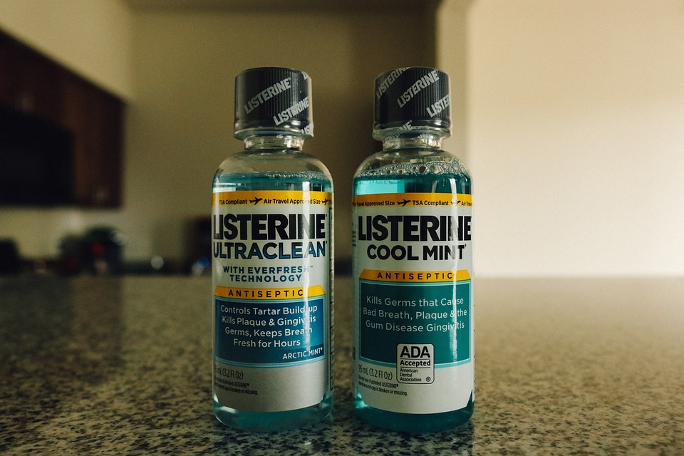 two bottles of mouthwash