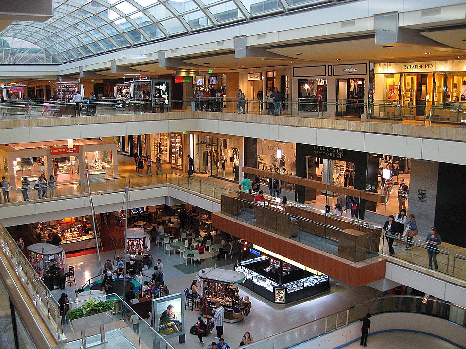 Visitors shopping on several levels at the Galleria