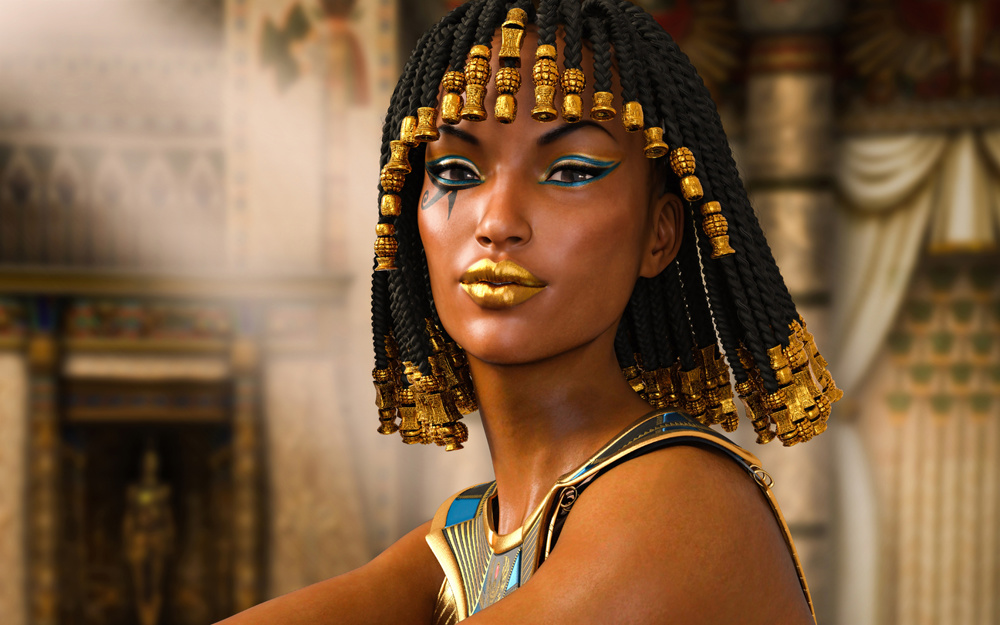 Close up portrait of the beautiful last Egyptian Princess, Queen, Pharaoh, Cleopatra, 3d render