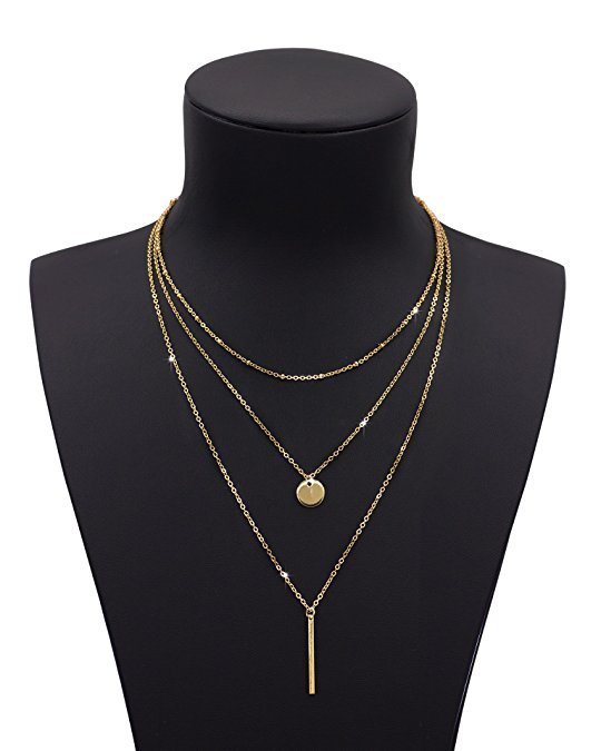 Daycindy Multi-layer Long Disc Bar Pendant Necklace for Women, Golden