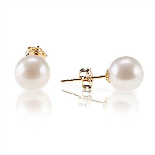 PAVOI 18K Gold Plated Sterling Silver Round Stud Pearl Earrings
