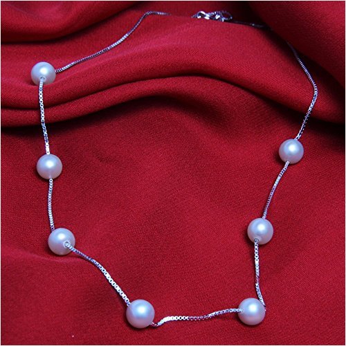 Sterling Silver Freshwater Cultured White Pearl Chain Necklace from HXZZ