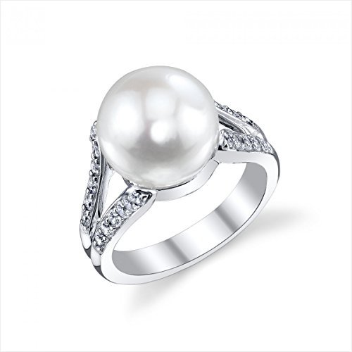 The Pearl Source White Freshwater Cultured Pearl & Crystal Khloe Ring
