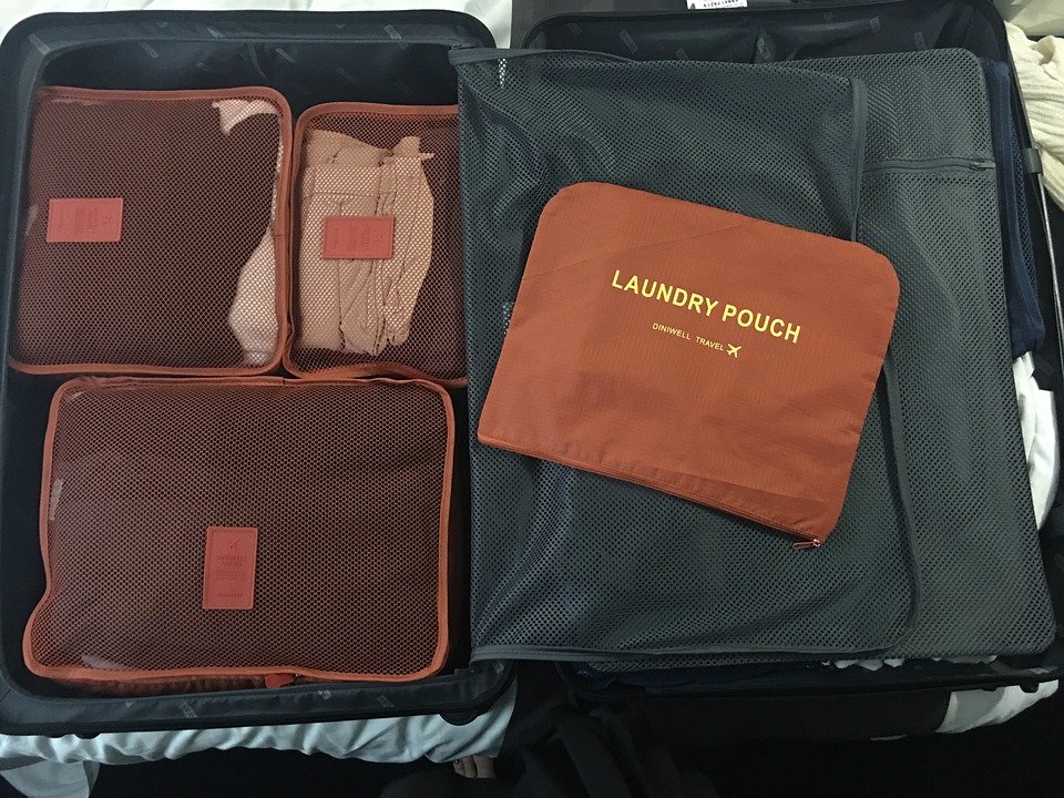 Travel organizer bags inside a suitcase