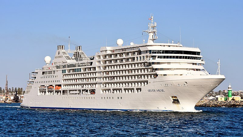 Silver Muse luxury cruise ship departing from Fremantle Harbour, Australia