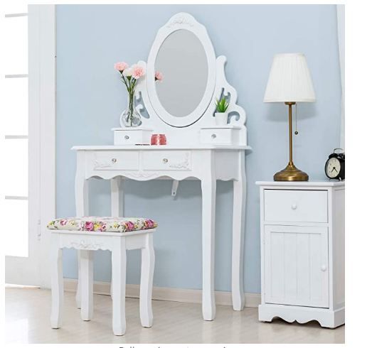 The Best Makeup Vanity Tables, Mecor Vanity Table Set Makeup With Oval Mirror Stool