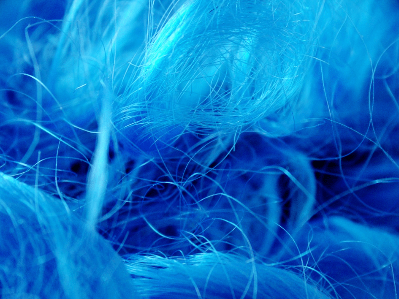 close-up of a blue wig