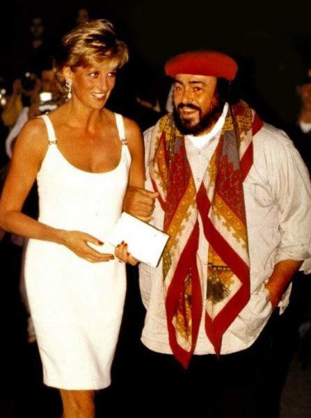 Diana and Luciano Pavarotti at the benefit concert Pavarotti & Friends for the Children of Bosnia in Modena, Italy, September 1995